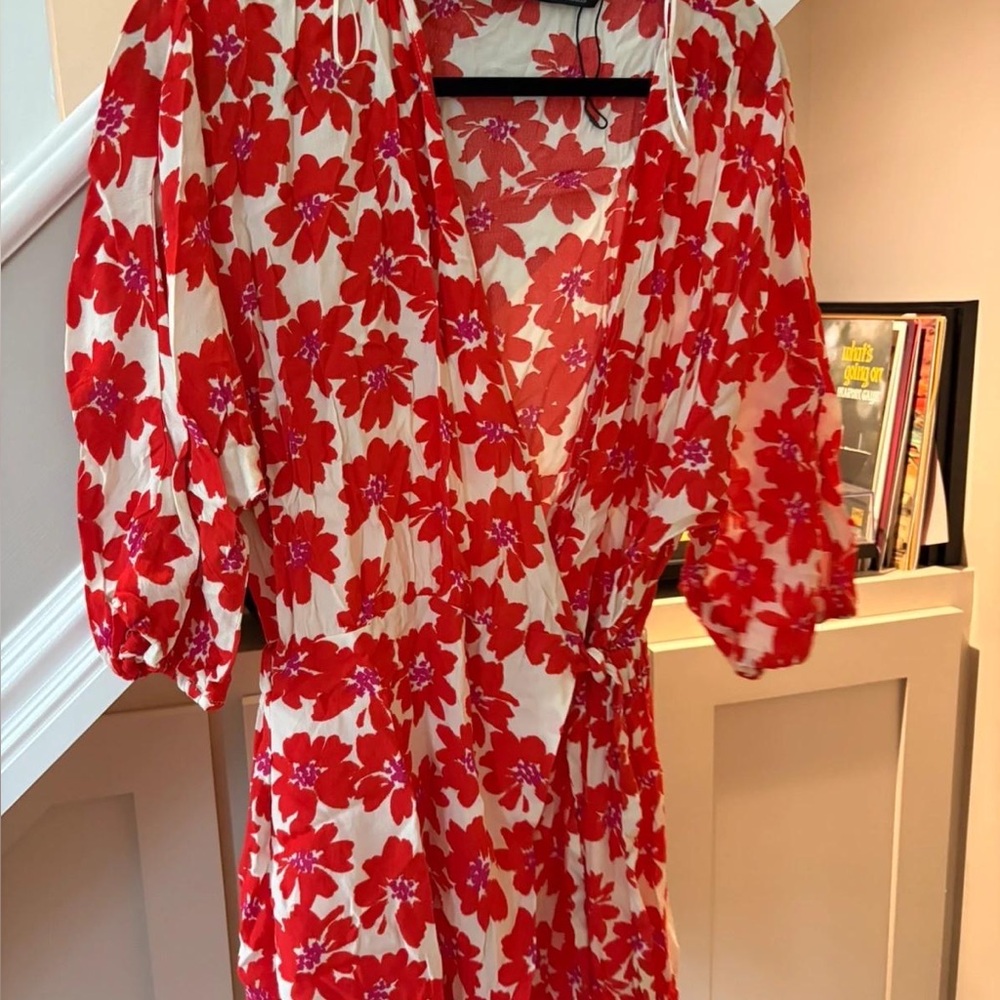 Zara White and Red Floral Dress